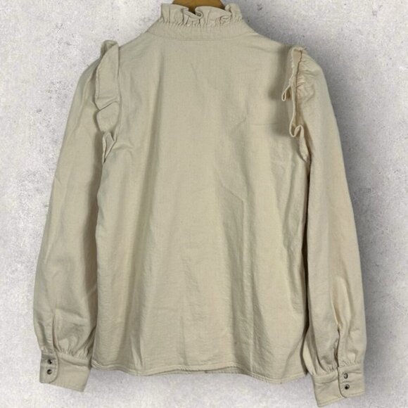 Sezane Eva Shirt Mottled Ecru Size 36 French / US 4 Ruffle Button Top Blouse - Picture 10 of 16